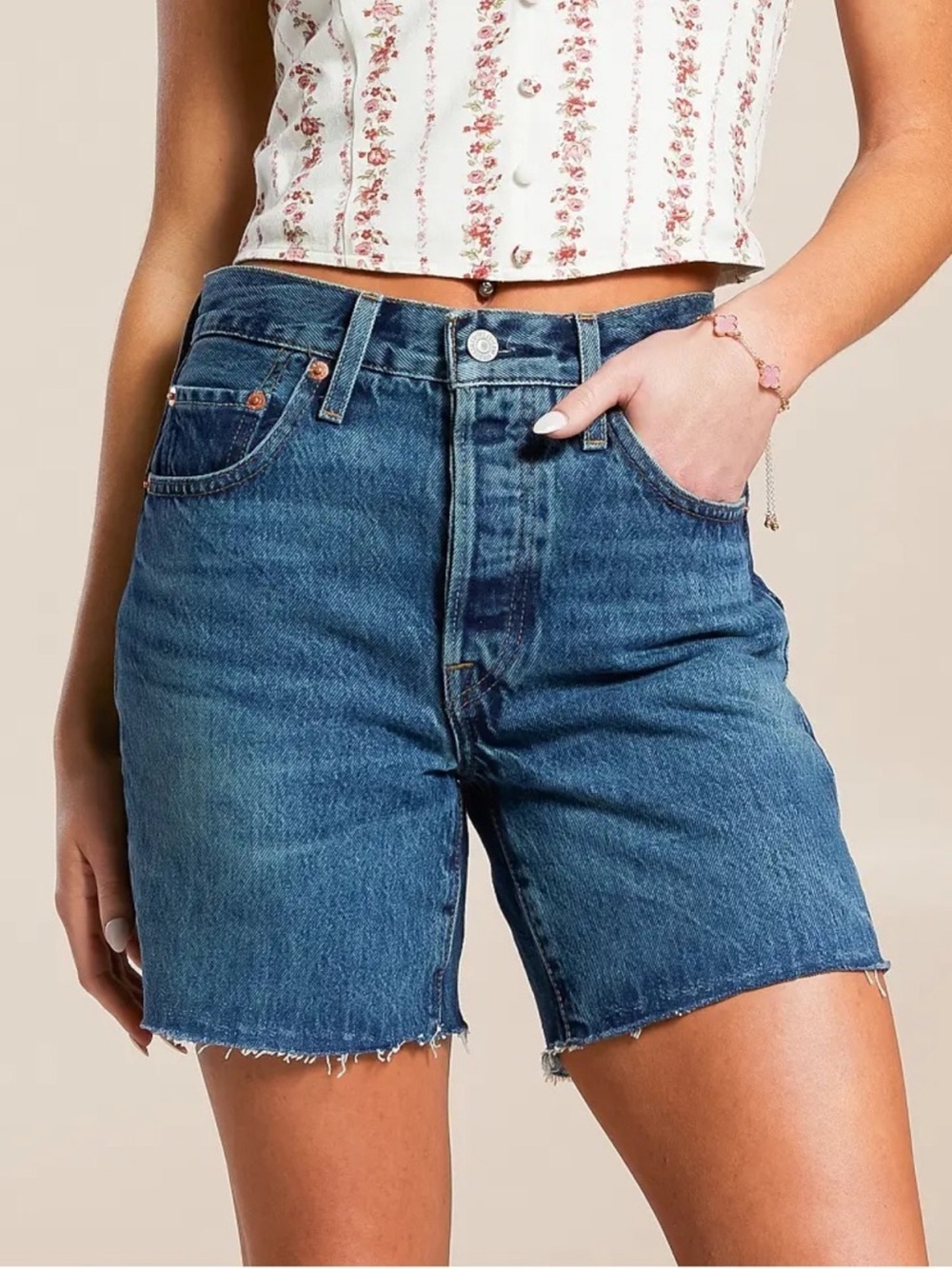 Levi's Blue Raw-Hem High-Rise Jean Shorts